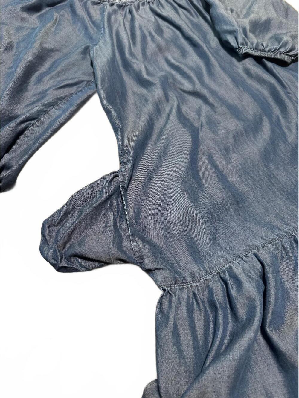 Tommy Bahama St. Lucia Blue Peasant Dress Puff Sleeve Ruffle Hem Size L - Picture 2 of 6